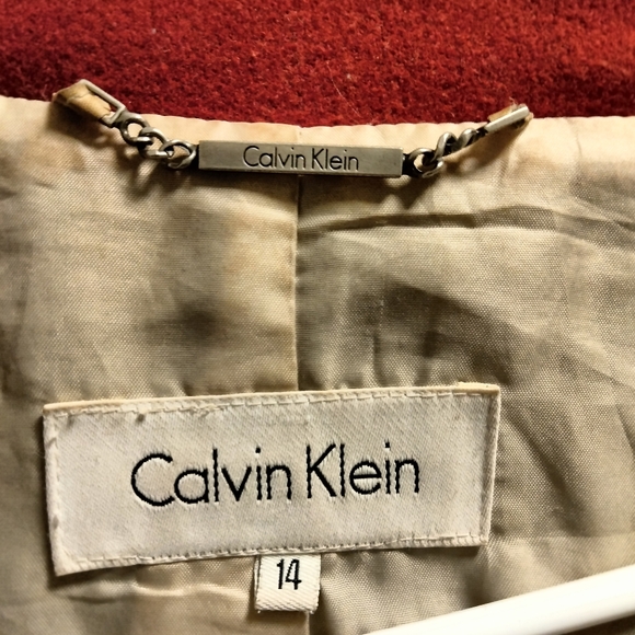 Calvin Klein Women's Size Double Breasted 100% Wool Red Peacoat (Size 14 - Picture 10 of 15